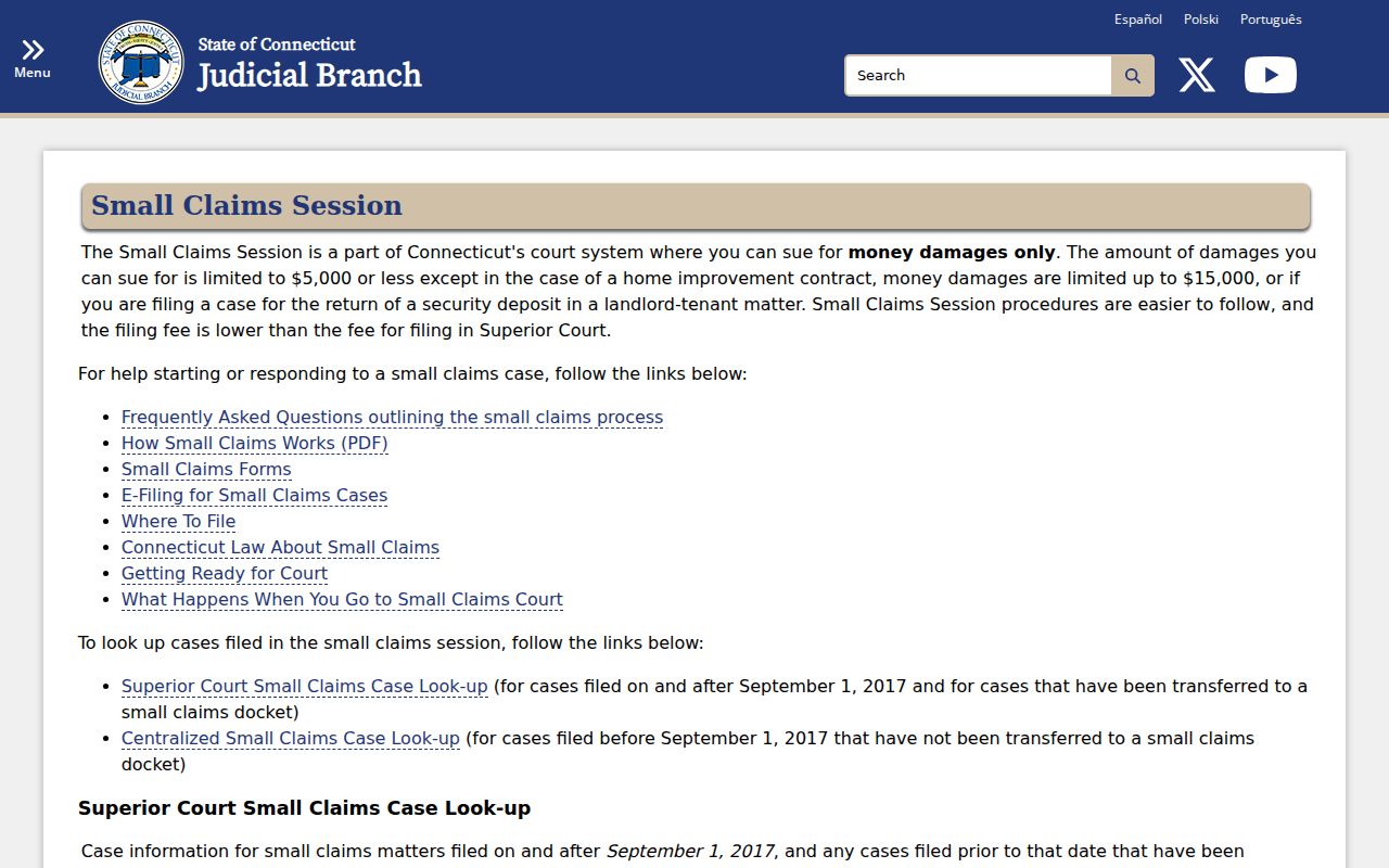 New Haven County court dockets Connecticut small claims session information