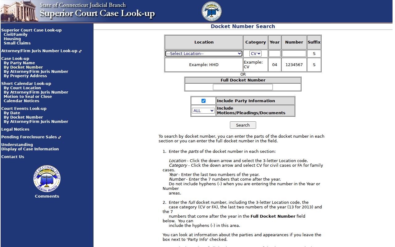 New Haven County court records civil family docket number search
