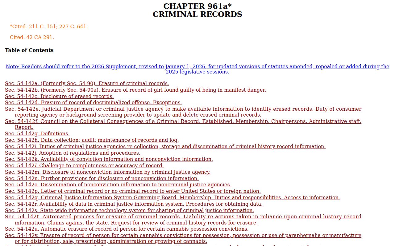 New Haven County criminal court records Connecticut erasure statutes