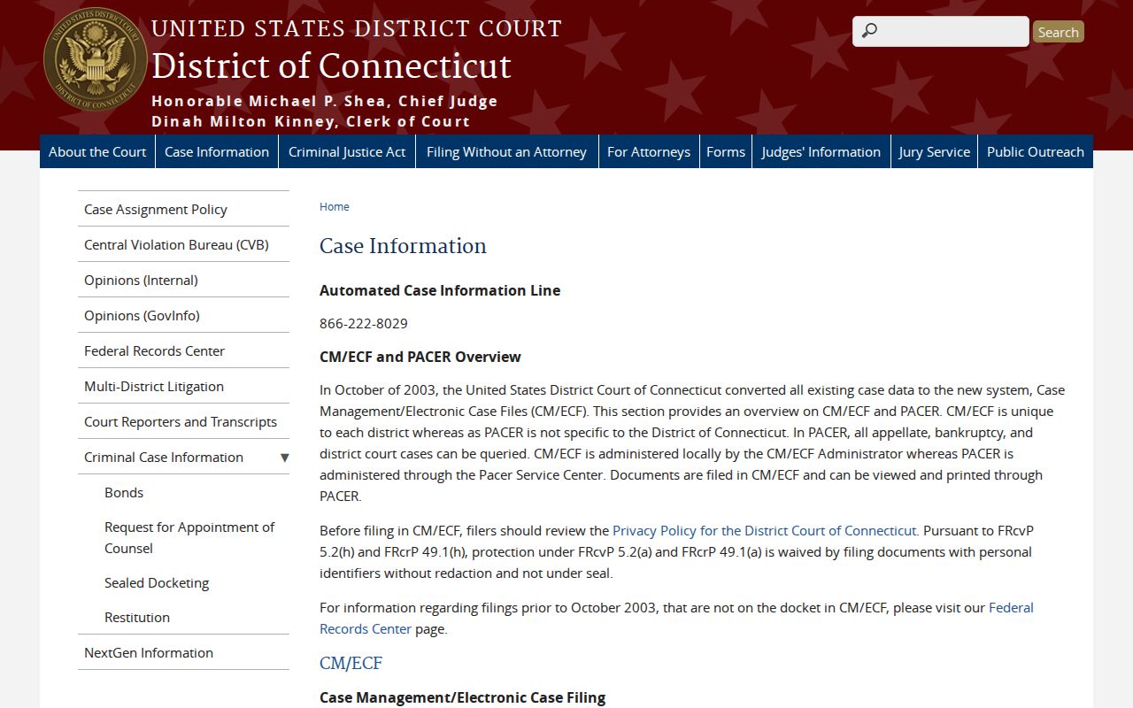New Haven County Superior Court federal case information distinction