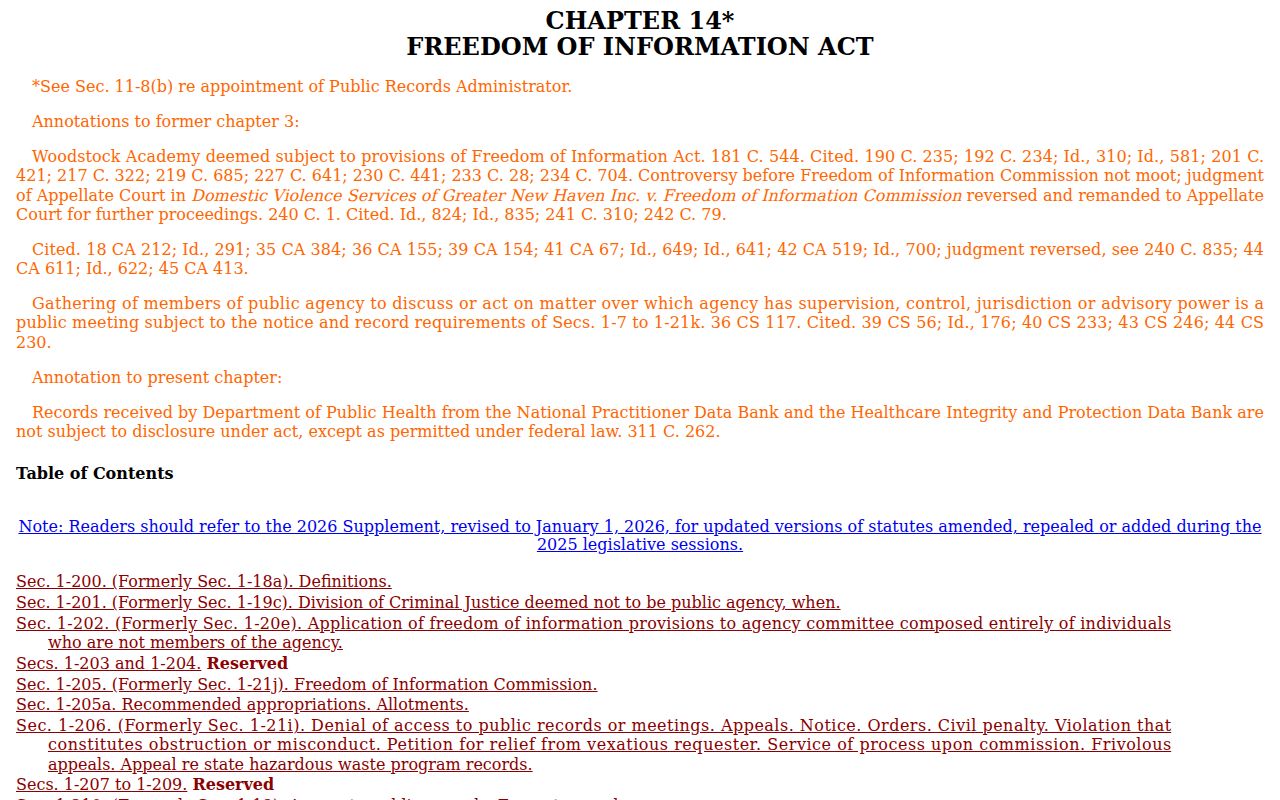 New Haven County court records Connecticut Freedom of Information Act source