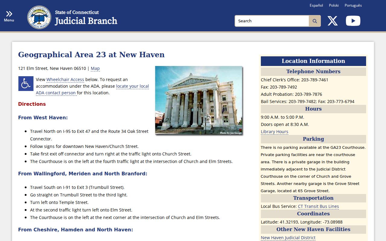 New Haven County criminal court records GA 23 courthouse