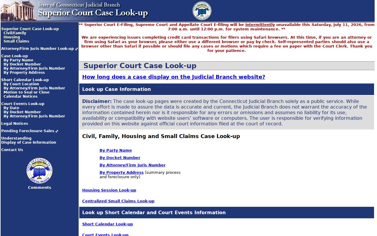 New Haven County court records Superior Court civil family housing and small claims lookup