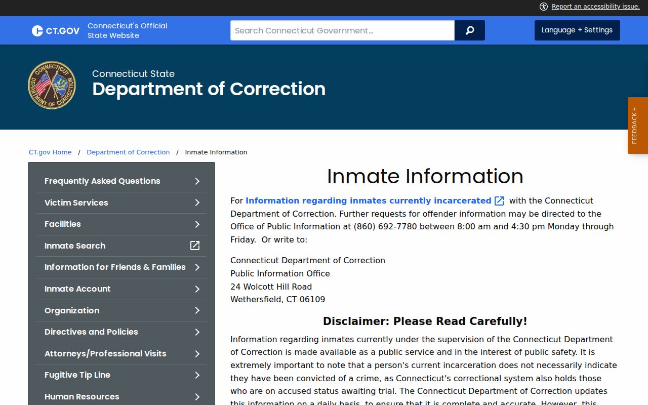 New Haven County inmate records information from Connecticut DOC