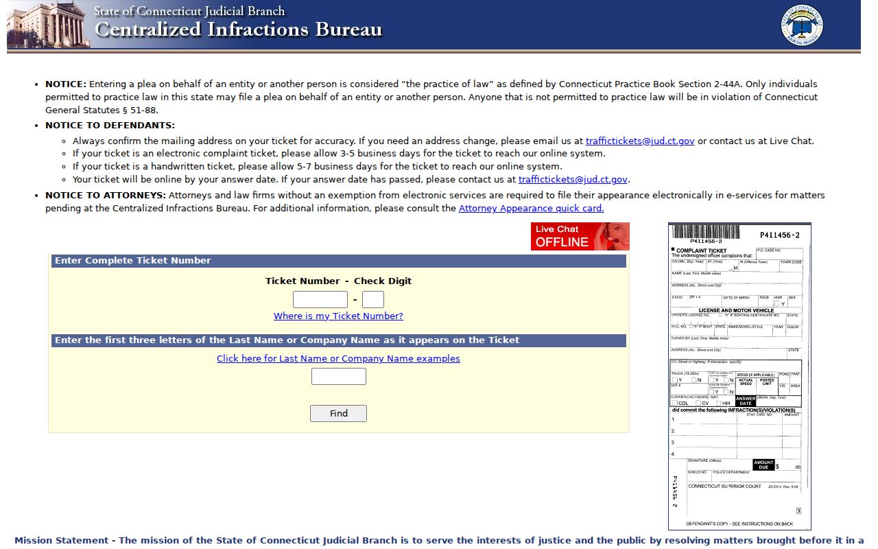 New Haven County traffic court records CIB ticket lookup portal